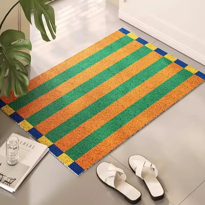 Rynx | Striped PVC Door Mat Cuttable Geometric Entrance Welcome Mat Rug Anti Dust Mat Outdoor Aesthetic Living Space Decor