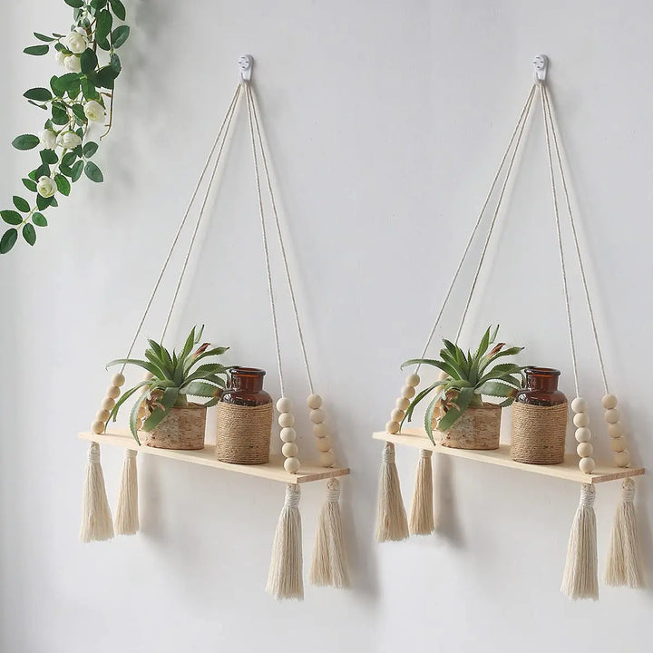 Lisslune | Wall shelf – Wood – Hanging shelves – Boho home decoration – Room decoration