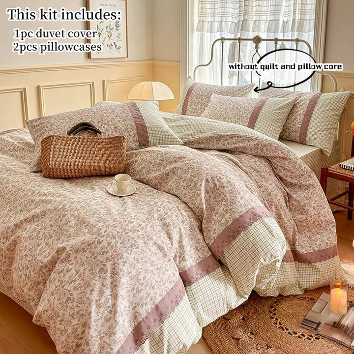 Rynx | 3pcs Floral Bedding Set Pillowcases No Filling Korean Lace Bedding Set Single Double Queen Size Girls Bedding Linen
