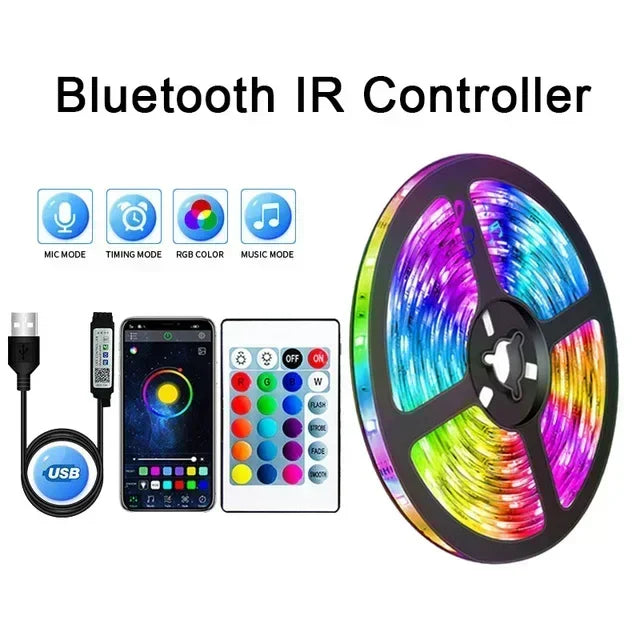 Lisslune | RGB 5050 LED Strip Light with Remote Control & App Control - USB-powered