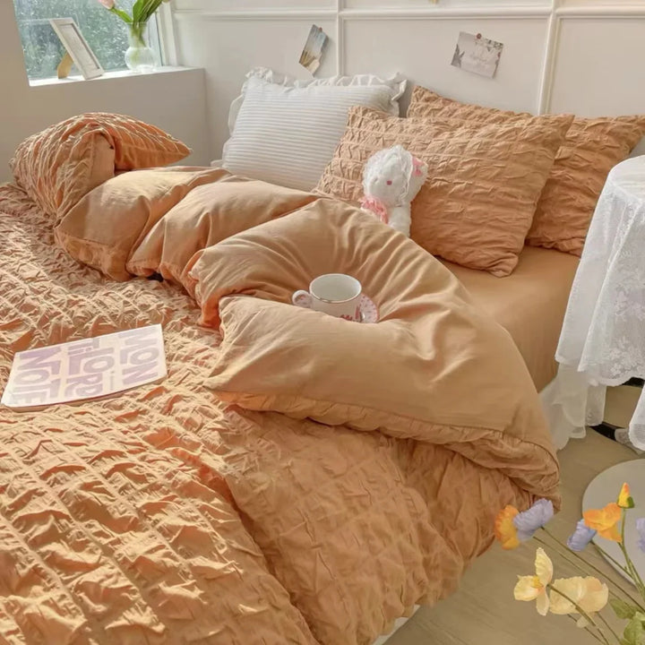 Rynx | Princess Bedding Set French Style Wash Cotton Uni Seersucker Summer Soft 2024 New Bed Sheet Set Blanket Set