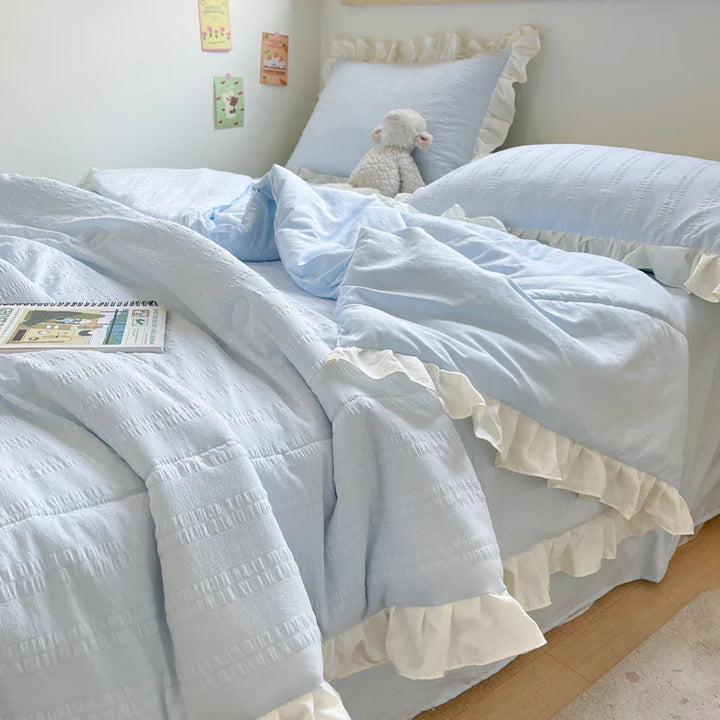 Rynx | Korean Princess Style Summer Cool Quilt Comforter Soft Seersucker Lace Ruffle Summer Thin Quilt Blanket Machine Washable