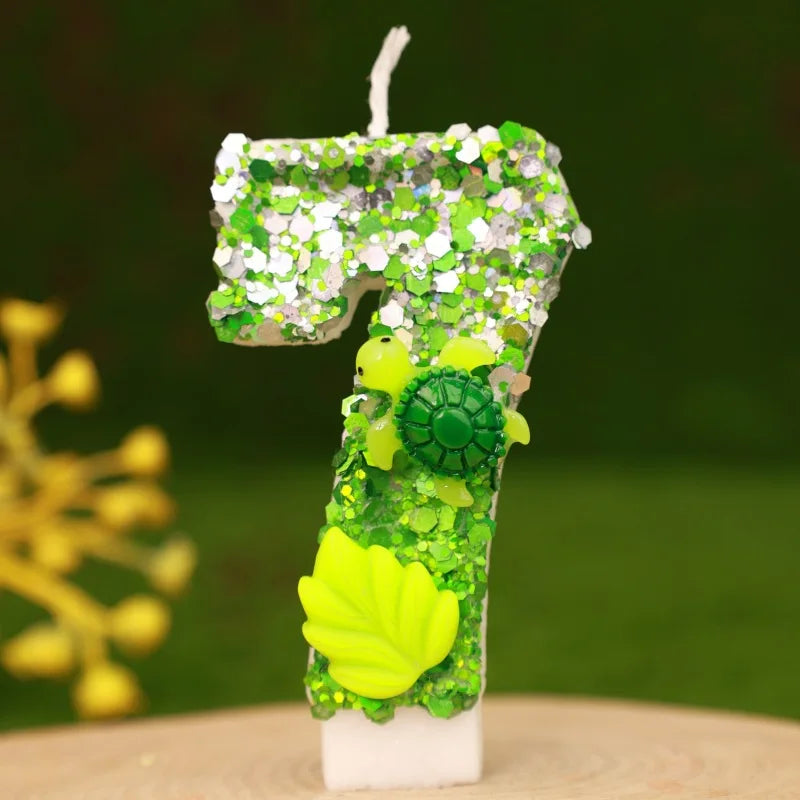 Rynx | Birthday Number Candle Animal Turtle Children's Birthday Candles Happy Birthday Cake Topper Green Color