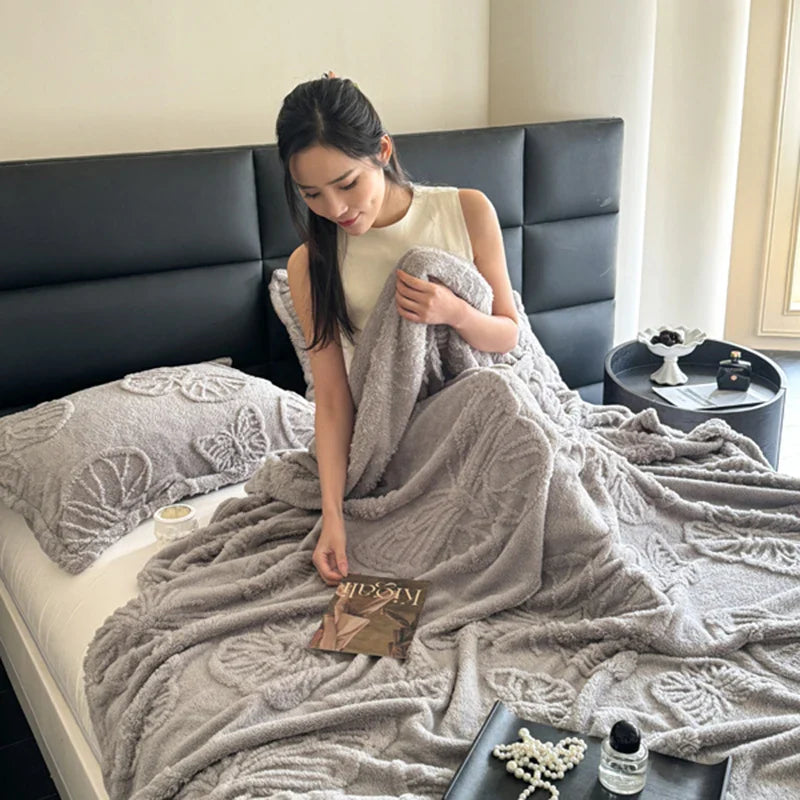 Rynx | Summer blanket Cool blanket 2024 New velvet solid color Jacquard multifunctional throw blanket, Jacquard butterfly style
