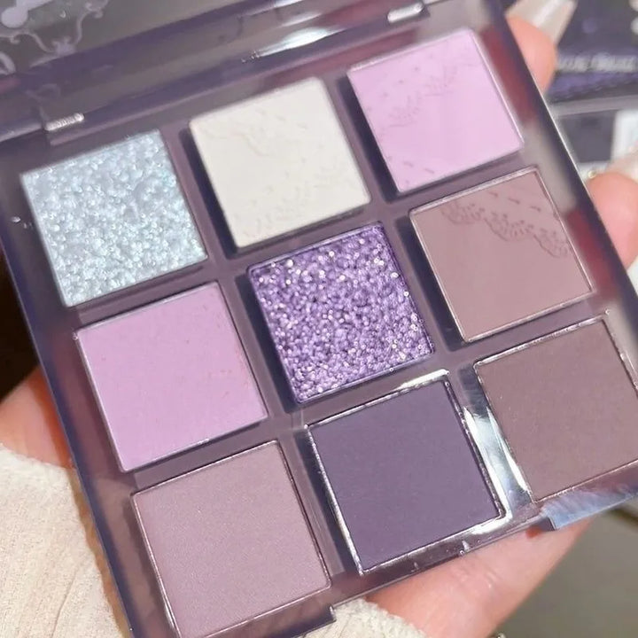 Rynx | Aurora Purple 9 Colors Eyeshadow Palette Smoky Purple Lace Shimmer Matte Silver Water Highlighter Cool Tone Eyeshadow Korean