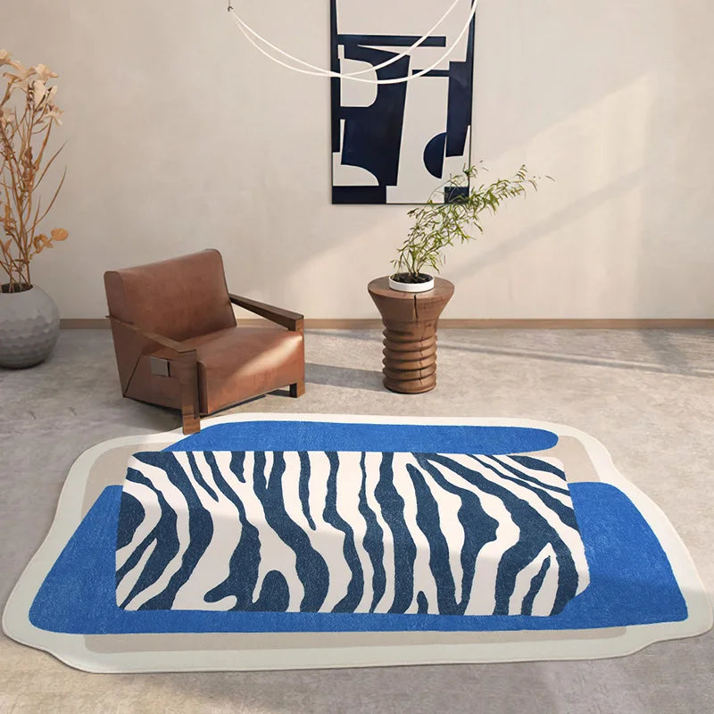 Rynx | Zebra striped living room large rugs irregular bedroom rug blue non-slip balcony mats fluffy soft changing room rug carpet