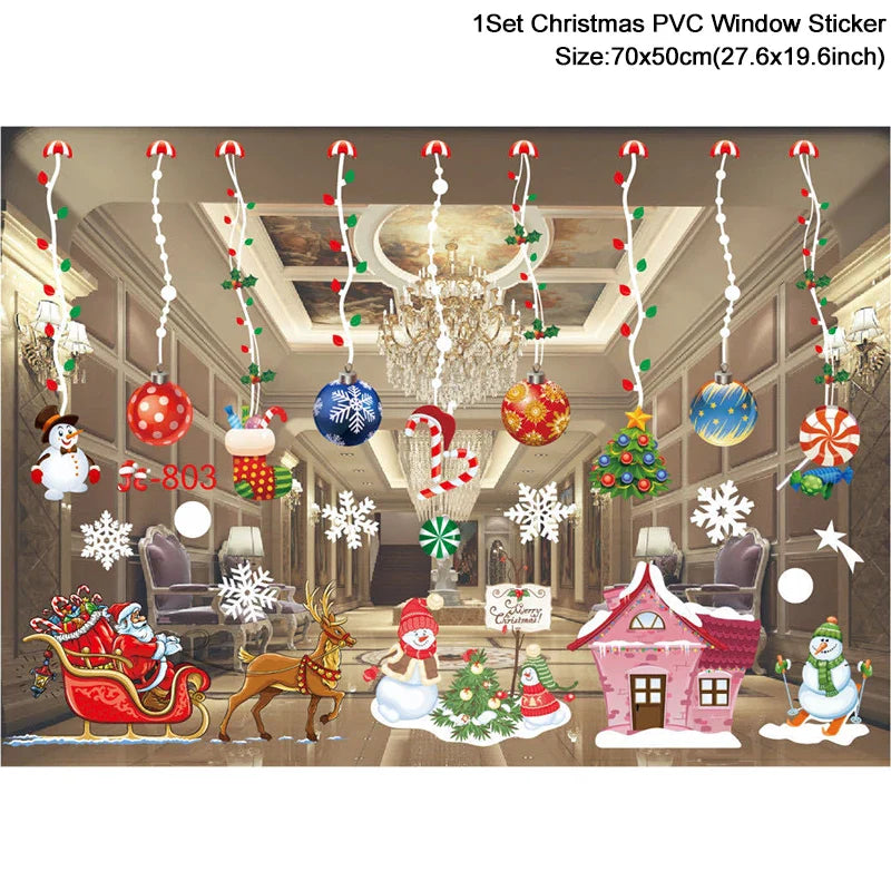 Rynx Christmas Window Stickers Santa Snowflake DIY Wall Tattoo Christmas Decorations for Home New Year Ornaments Gift