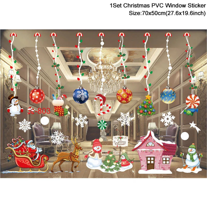 Rynx Christmas Window Stickers Santa Snowflake DIY Wall Tattoo Christmas Decorations for Home New Year Ornaments Gift