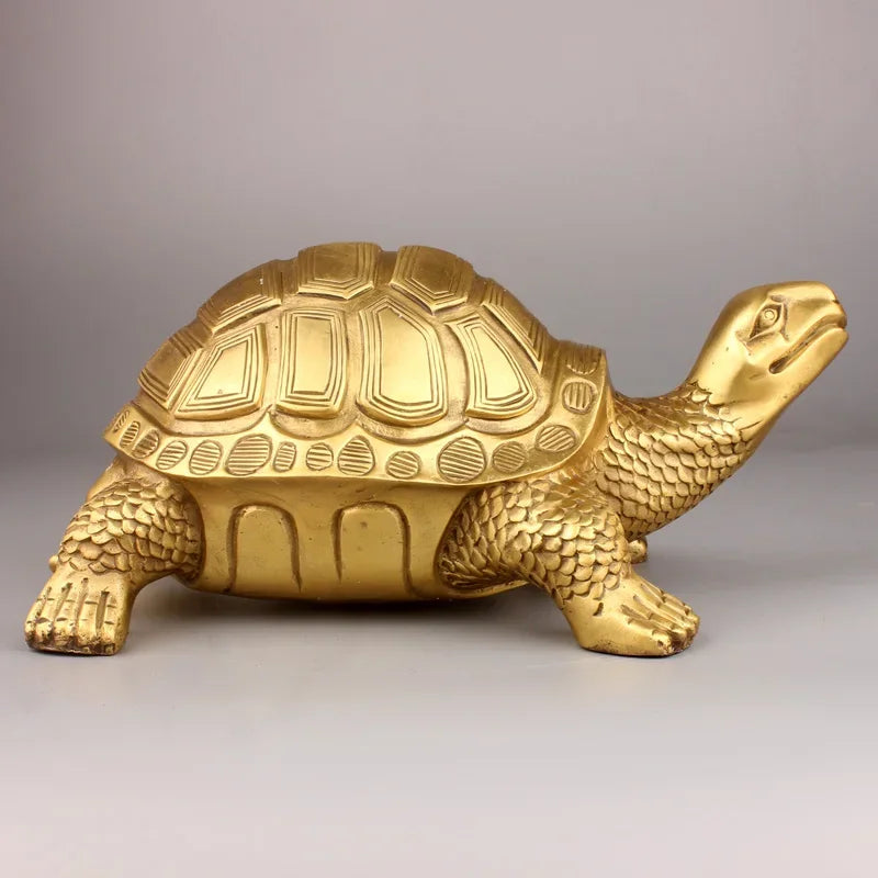 Lisslune | Brass Feng Shui Turtle Statue Lucky Animal Sculpture for Longevity Home Office Decoration Figurine Gift Study Ornament