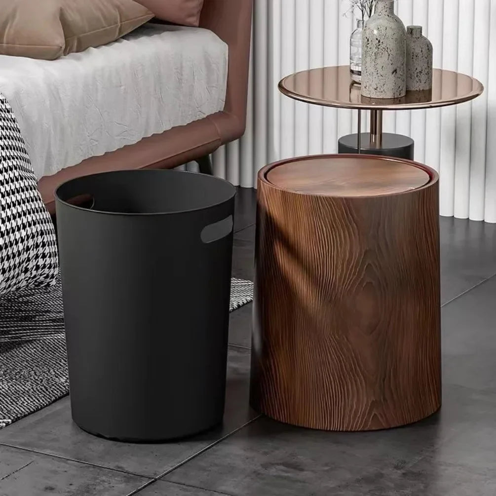 Rynx | Retro Wood Trash Can Waterproof Waste Basket Decoration Bathroom Trash Can Household Large Capacity Garbage Container Kitchen Accessories