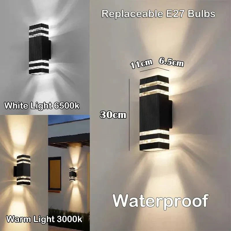 Lisslune | LumiBloc LED Outdoor Wall Light – Modern IP65 Up & Down Design with E27 Socket