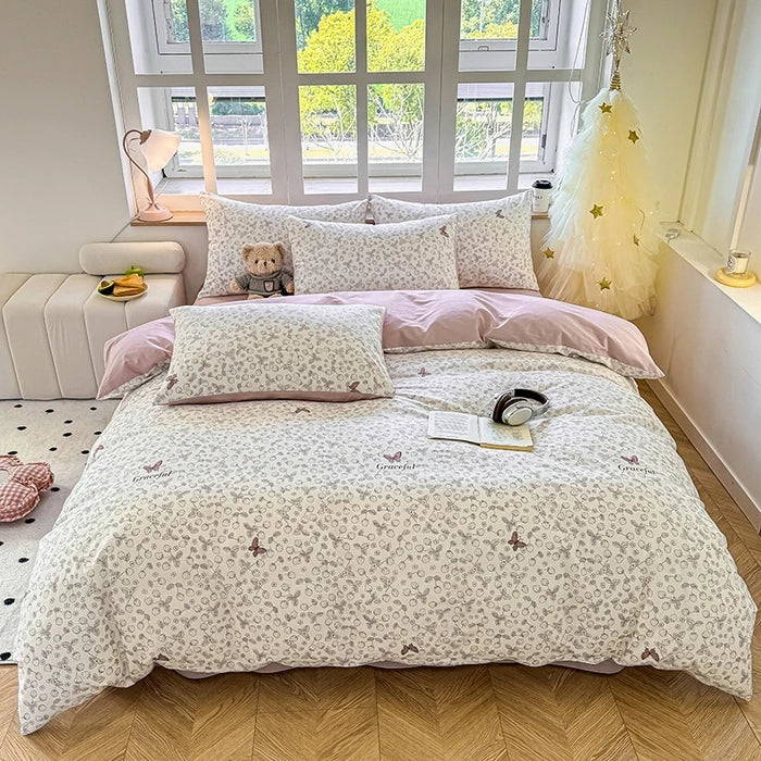 Lisslune | 100% Baumwolle Gedrucktes Bettbezug Set mit Kissenbezügen - Florales Stil Bettwäsche Set, Atmungsaktiv & Hypoallergen, Maschinenwaschbar