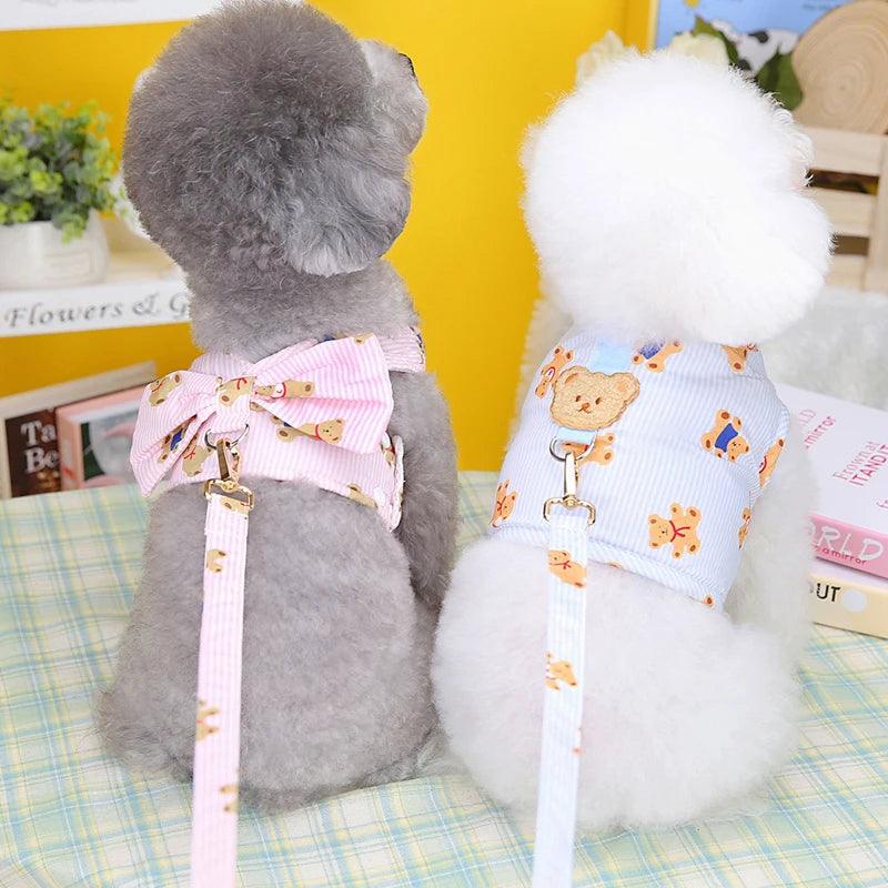 Lisslune | Swinging bear motif mesh harness and bow tie leash combination for small dogs and cats - Trendy pet vest