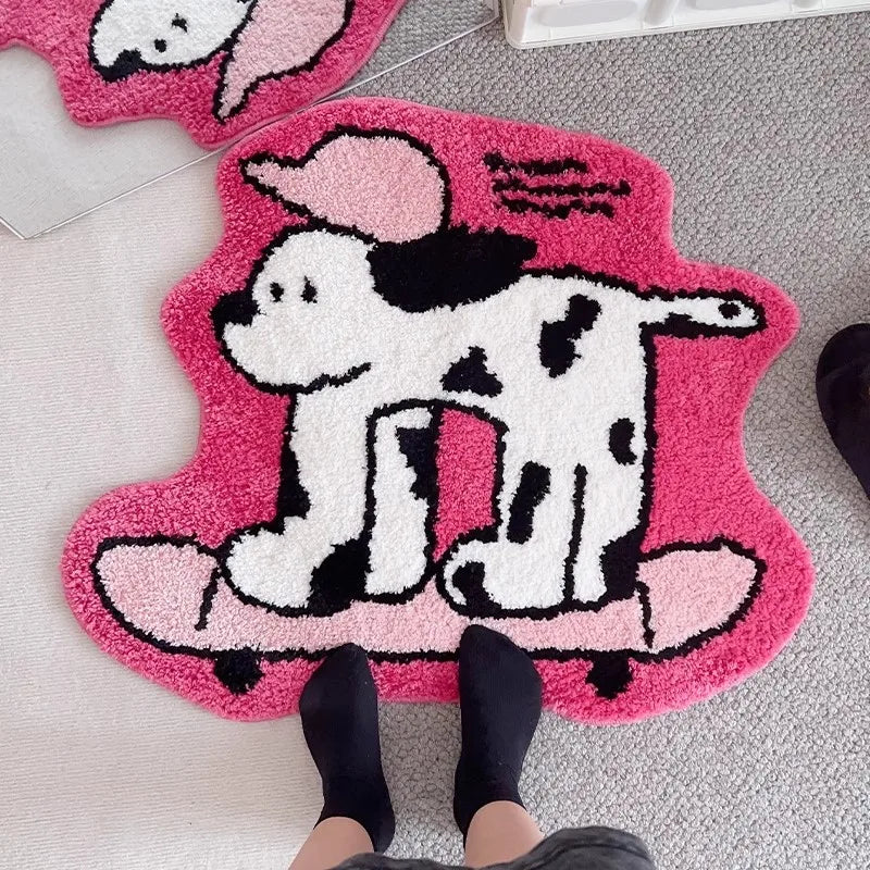 Rynx | Layered Dalmatian Carpet Living Room Rug Soft Fluffy Mat Bedroom Cloakroom Floor Non-Slip Underlay Aesthetic Apartment Kindergarten Decor