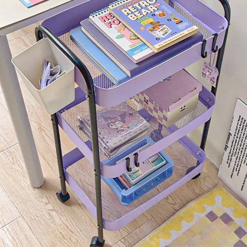 Rynx | 3-layer contrast color trolley storage shelf Multi-layer movable trolley Cosmetics Snack storage shelf Bathroom Mobile shelf Home