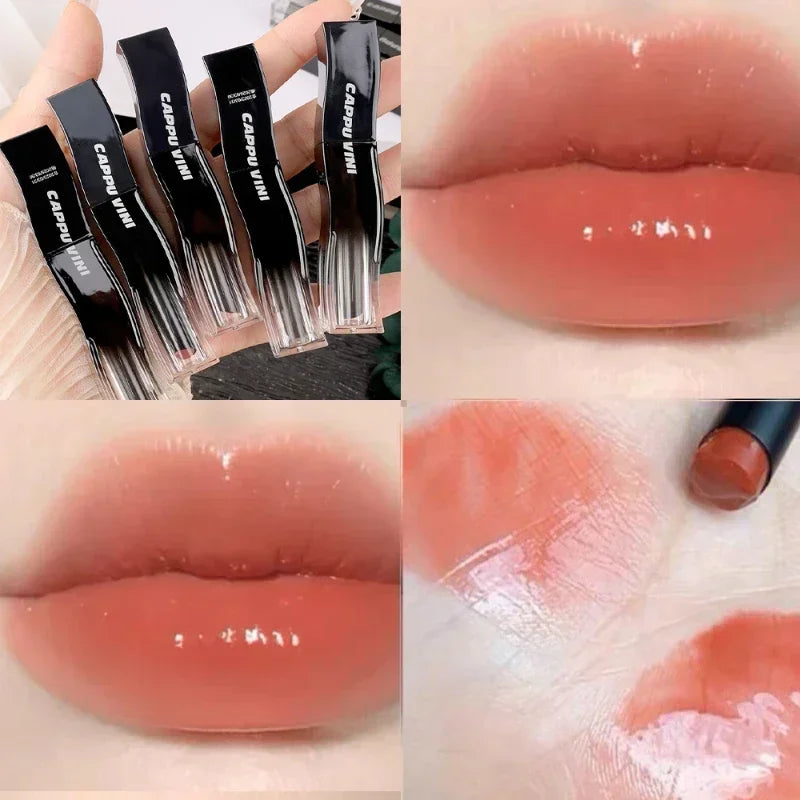 Rynx | New Jelly Mirror Black Tube Lipstick Long-lasting Non-sticky Cup Moisturizing Water Light Lip Balm Korean Lip Makeup Cosmetics 1 Piece