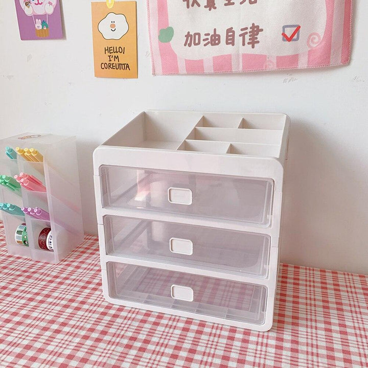 Lisslune | Versatile stackable desk organizer with drawer and brush holder for a tidy workspace