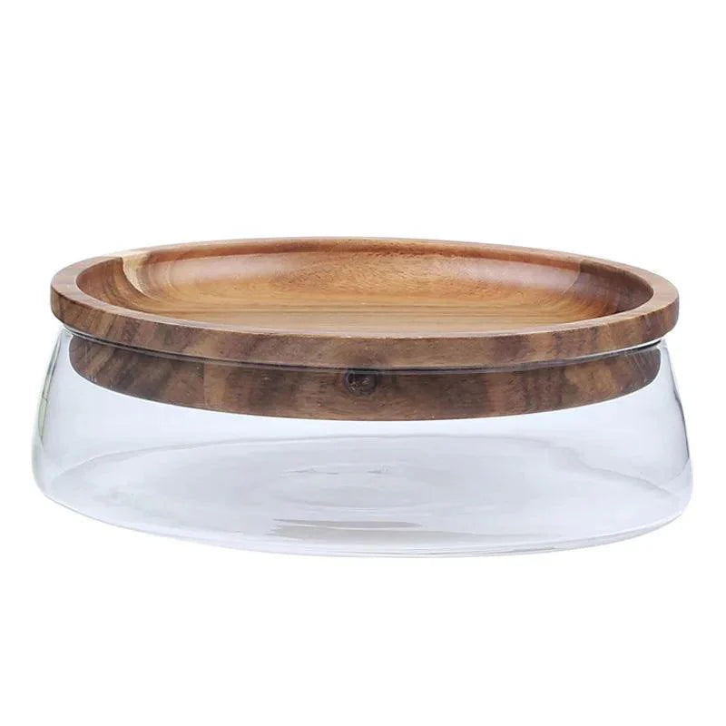 Lisslune | Elegant Acacia Wood Double-Layer Glass Storage Tray for Nuts and Fruits