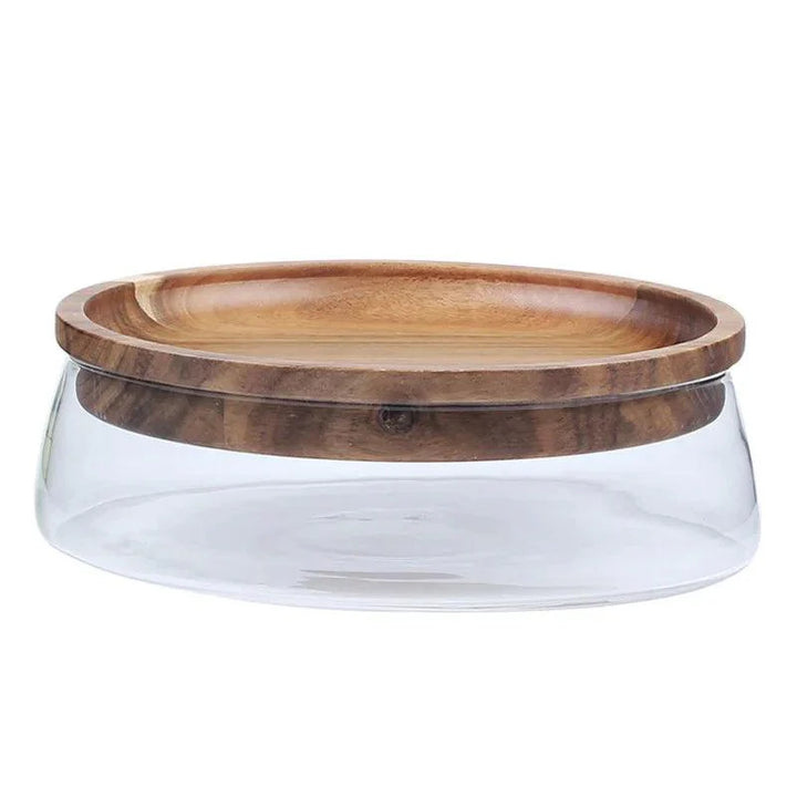 Lisslune | Elegant Acacia Wood Double-Layer Glass Storage Tray for Nuts and Fruits