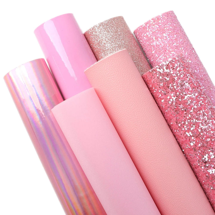 Lisslune | Sparkling Pink Synthetic Leather Crafting Set - 7 Glitter Sheets, 20x33cm Each