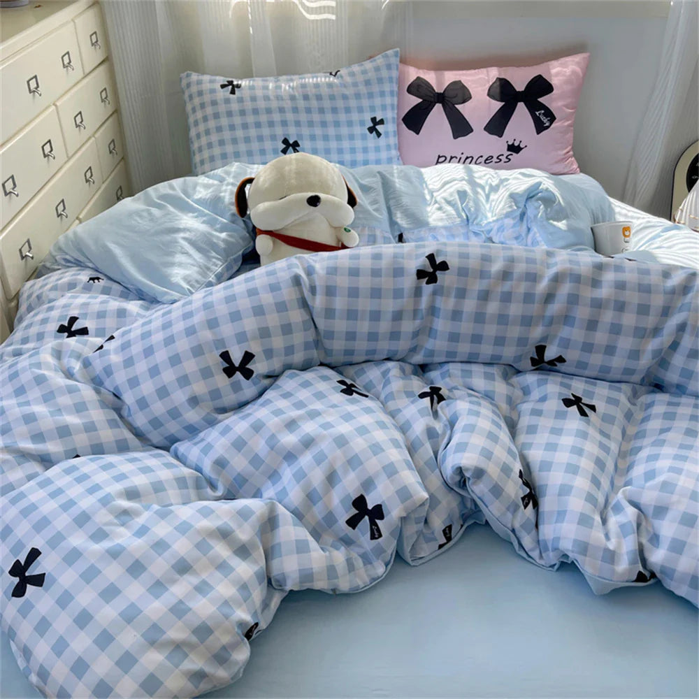 Lisslune | INS Prinzessin Schleifen Bettwäsche Set Rosa Bettbezug Bettdeckenbezug Mädchen Bettwäsche Gewaschenes Baumwollbettzeug Weich Einzel Doppel