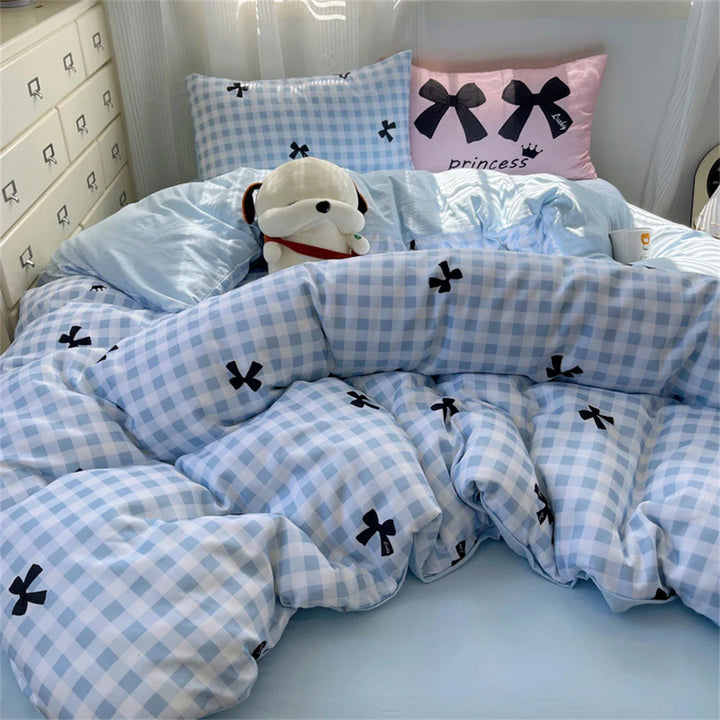 Lisslune | INS Prinzessin Schleifen Bettwäsche Set Rosa Bettbezug Bettdeckenbezug Mädchen Bettwäsche Gewaschenes Baumwollbettzeug Weich Einzel Doppel