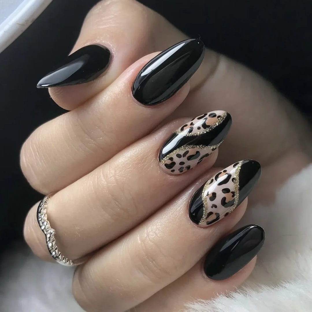 Rynx | Brown Leopard Gradient French Nail Art Red Bow Pearls False Nails Removable Ready-Made False Nails To Stick With Glue