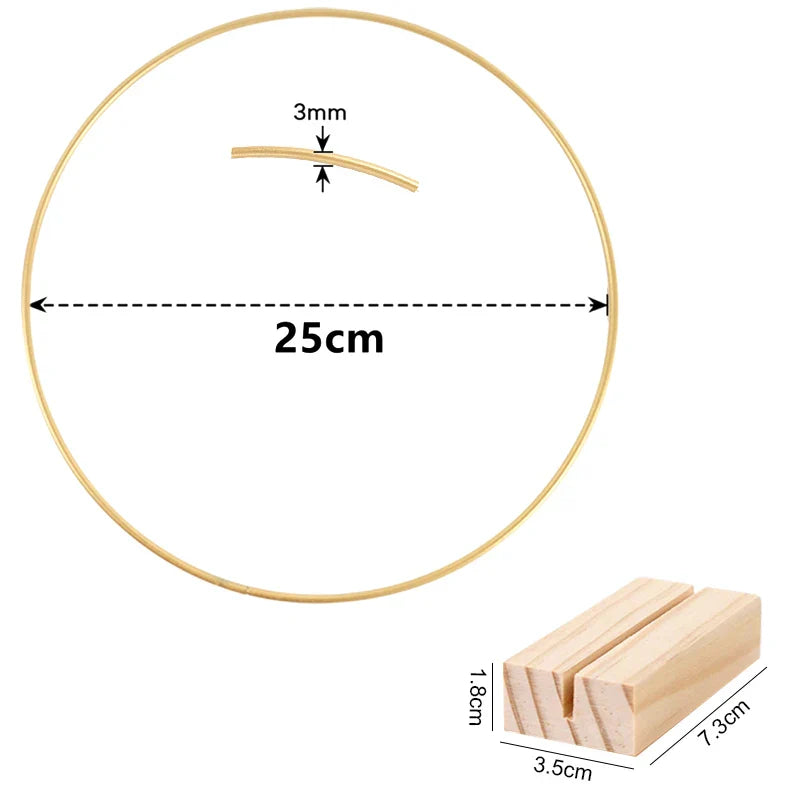 Rynx Gold Metal Flower Ring Hoop with Wood Base for Wedding Party Table Centerpiece Decoration Artificial Flower Garland DIY Wreath