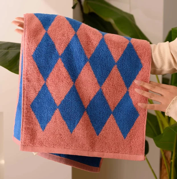 Rynx | Striped Geometric Diamonds Cotton Towels Soft Absorbent Face Towel Combed Long Staple Fiber Kids Hands Towel Adults Bath Household To