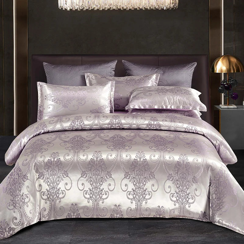 Lisslune | Satin Rayon Jacquard Duvet Cover Set 264x229cm – Luxury Summer Bedding for Comfortable Sleep & Home Décor