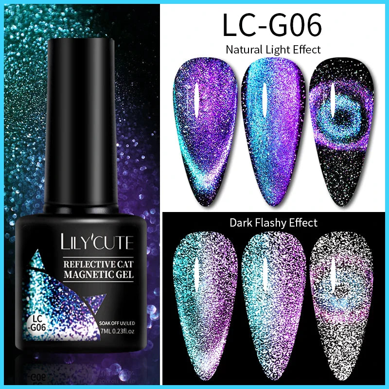 Rynx |7ML Snowlight Cat Magnetic Gel Nail Polish Grow-In-Dark Reflection Glitter Laser Semi-Permanent Soak Off UV Gel Nail Polish