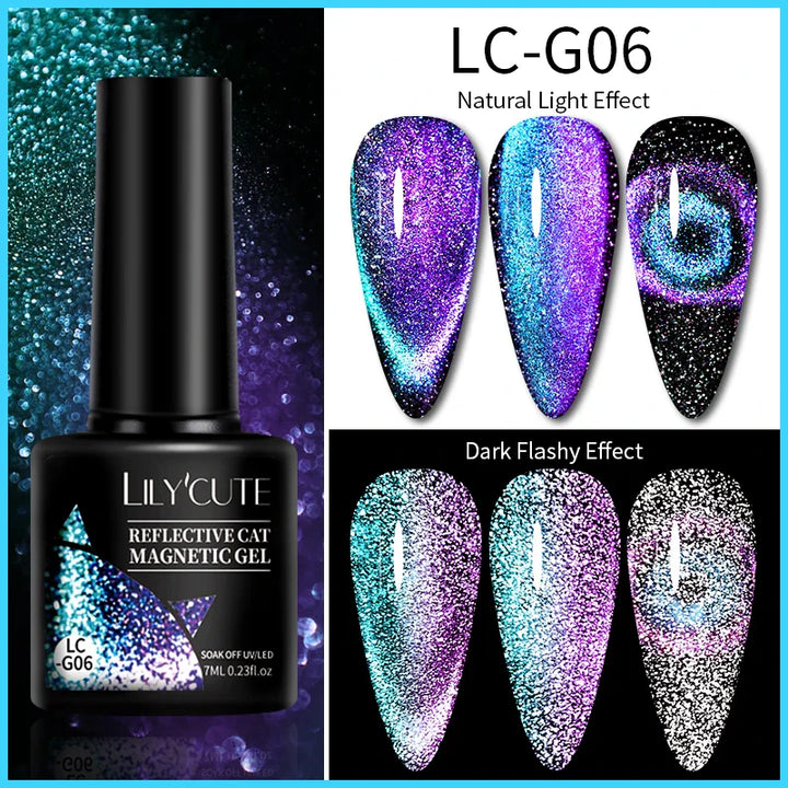 Rynx |7ML Snowlight Cat Magnetic Gel Nail Polish Grow-In-Dark Reflection Glitter Laser Semi-Permanent Soak Off UV Gel Nail Polish