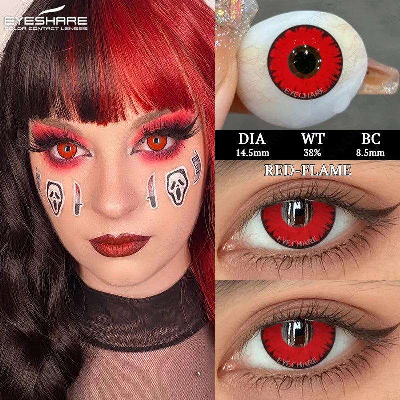 Rynx | 2pcs Halloween White Contact Lenses Anime Color Cosplay Black Lenses Crazy Red Beauty Makeup Lens Multicolor Lens