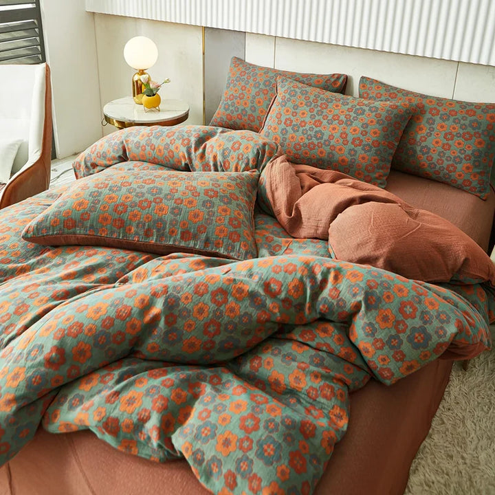 Rynx | Cotton Soft Bedding Set Striped Print Duvet Cover with Pillowcase Flower Duvet Pillowcases Sets