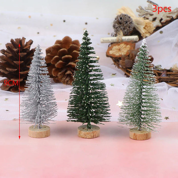 Rynx | 3-piece Christmas tree mini pine with wooden base DIY table decoration miniatures S/L (7/9cm)