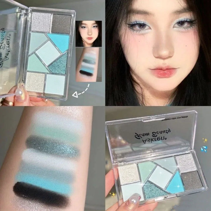 Rynx | Blue Nine Color Eyeshadow Palette Highlighter Long Lasting Glitter Eye Makeup Makeup Tool Transparent Acrylic Eyeshadow Palette