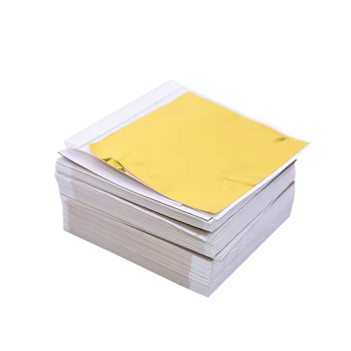Rynx 100/200 Sheets Artificial Gold Silver Foil Paper Leaf Gilding DIY Crafts Paper Birthday Party Wedding Cake Dessert Decorations