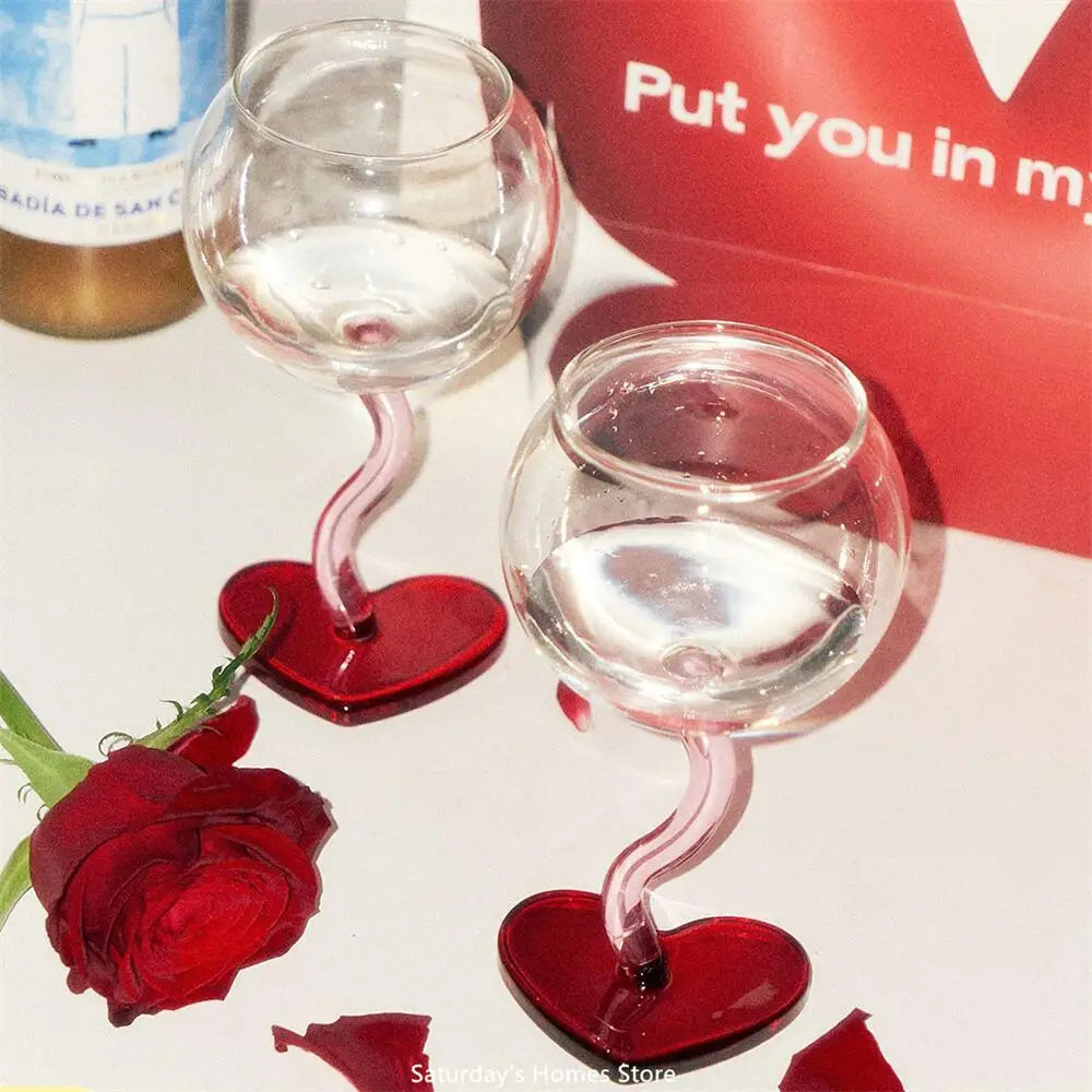 Rynx | Red Heart Floor Glass Goblet Cup Champagne Red Wine Glass Mug Borosilicate Heat-resistant Glass Cocktail Cup