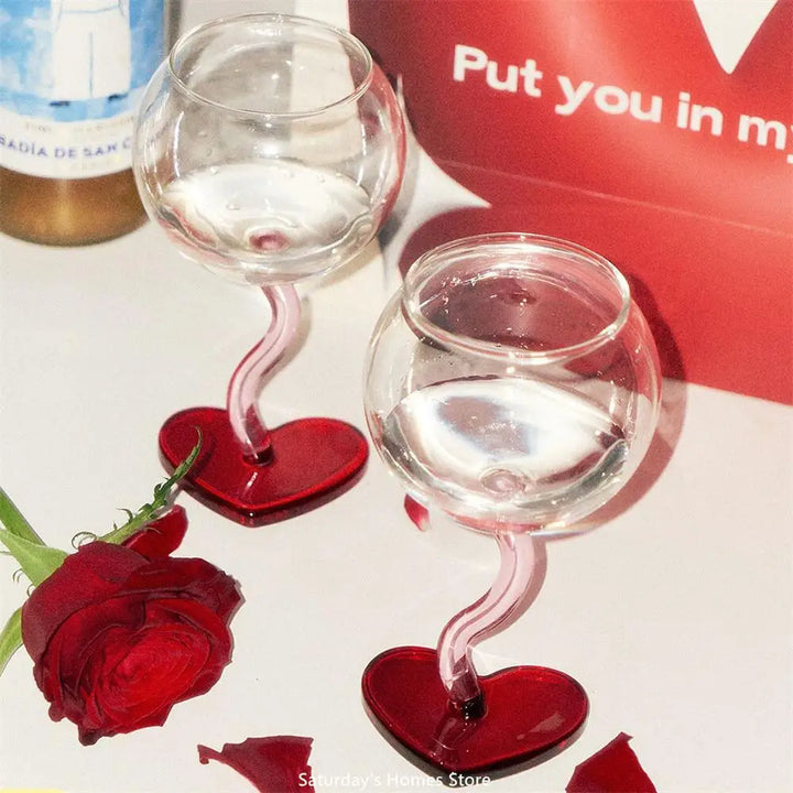 Rynx | Red Heart Floor Glass Goblet Cup Champagne Red Wine Glass Mug Borosilicate Heat-resistant Glass Cocktail Cup