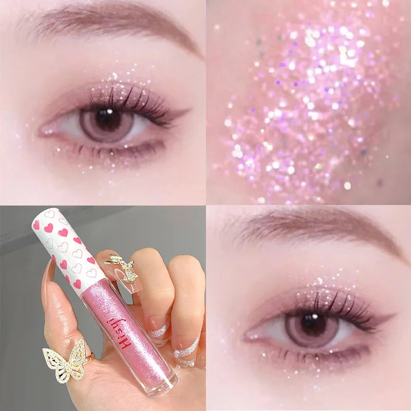Rynx | 6 Colors Glitter Liquid Eyeshadow Waterproof Pearl Shimmer Eyeshadow Highlighter Sequins Lying Silk Makeup Beauty Tool