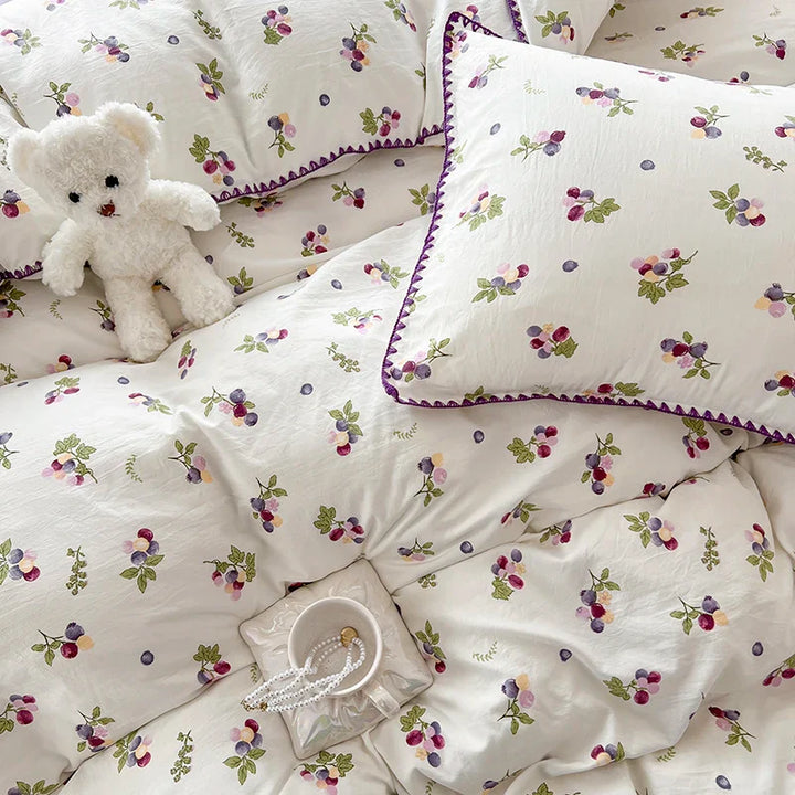 Rynx | Cute Purple Grapes Duvet Cover Girl INS Bedding Set for Kids Queen Full Size Flat Bed Sheet Blanket Cover Pillowcase Kawaii