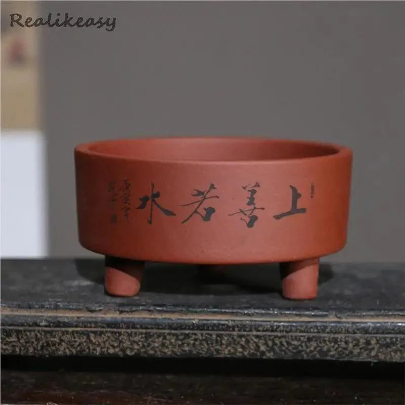 Lisslune | Handmade Yixing purple clay succulent pot - Chic three-legged bonsai pot for elegant indoor spaces