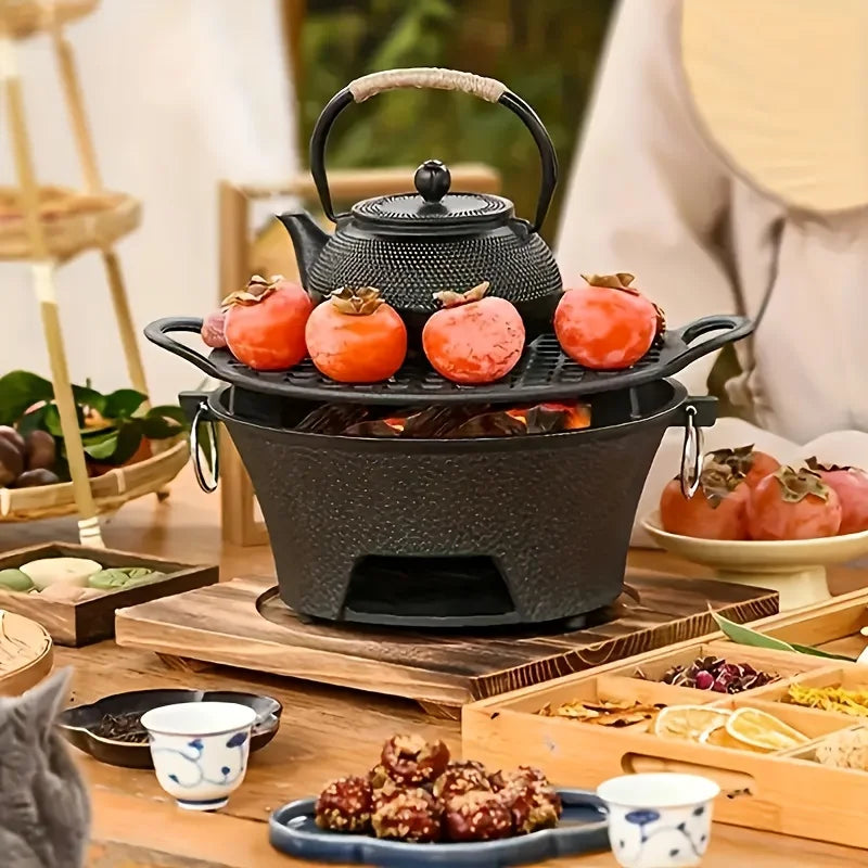 Lisslune | Rundgrill, tragbarer Campingkocher, Picknickgrill, Familiencamping, Desktop kleiner Kohlen-Grill