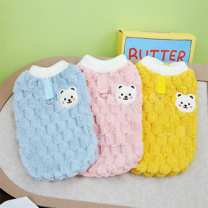 Lisslune | Cozy Plush Cute Bear Print Winter Sweater for Small Dogs & Puppies with Safe Buckle Closure