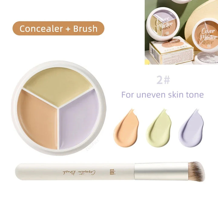 Lisslune | 3-Farben Concealer Palette Foundationscreme Vollabdeckung Geeignet für Alle Haut Gesicht Make-up Abdeckung Dunkle Ringe Akne Poren Cremebasis