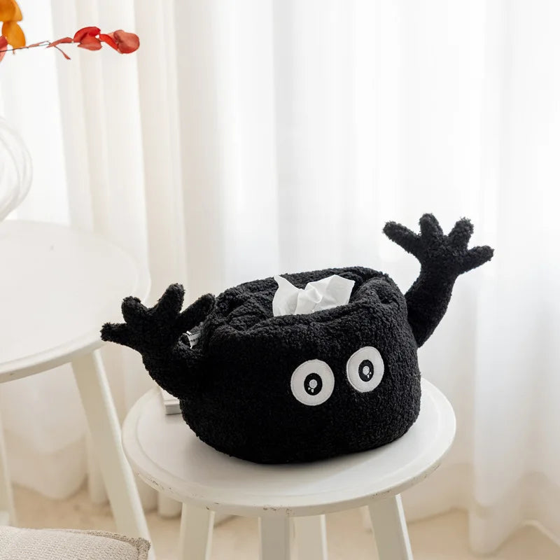 Rynx | Cute black polar fleece paper storage bag flat tissue box table decor portable paper bag hanging wardrobe door handle paper