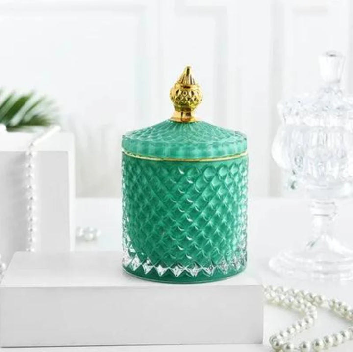 Lisslune | Amber Radiance Crystal Glass Storage Jar with Lid for Jewelry and Event Decor