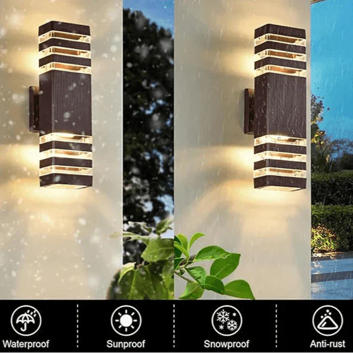 Lisslune | LumiBloc LED Outdoor Wall Light – Modern IP65 Up & Down Design with E27 Socket