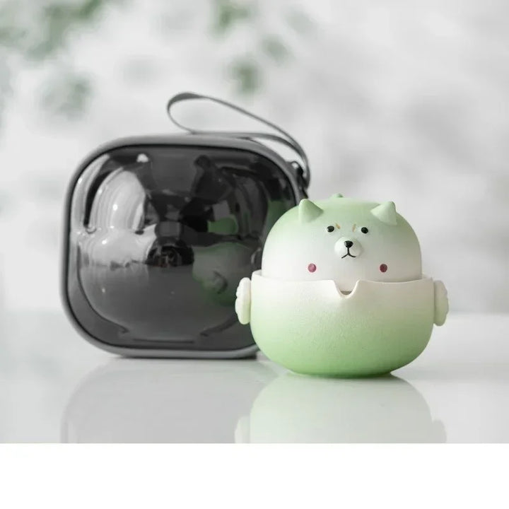 Rynx | Portable Travel Tea Cup Set Ceramic 160ml Camping Tea Set Sweet Dog Teapots Japanese Tea Culture with Storage Bag Travel Supplies