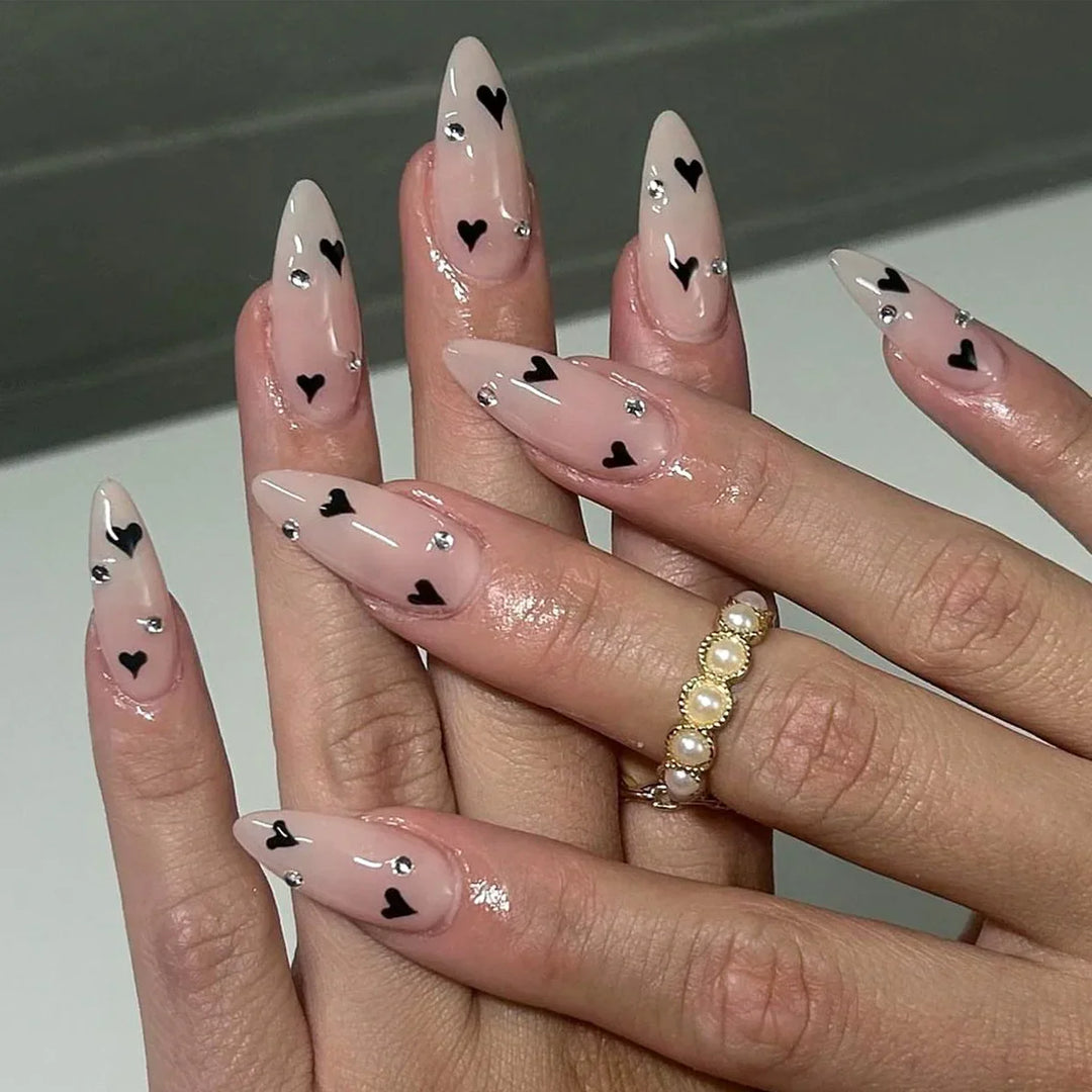 Rynx | Red Love Heart French Sweet Nail Art Nude Pink Artificial Nails Removable Finished Fingernails Valentine's Day Gift Press-on Nails With Glue
